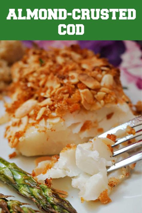 Almond Crusted Cod, Cod Almondine Baked Fish, Flounder Fillet Recipes, Almond Crusted Fish, White Fish Recipes Baked, Orange Roughy Recipes, Cod Baked, Breaded Cod, Baked Trout