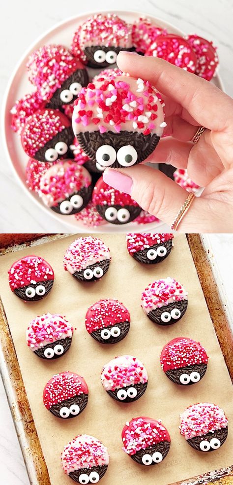 Love Bug Oreo Cookies, Homemade Sweet Treat Ideas, Easy Cooking Club Ideas, Cute Easy Bake Sale Ideas, Oreo Love Bugs, Homemade Valentines Day Treats, Cute Preschool Snacks, Easy School Bake Sale Ideas, Cute Easy Treats