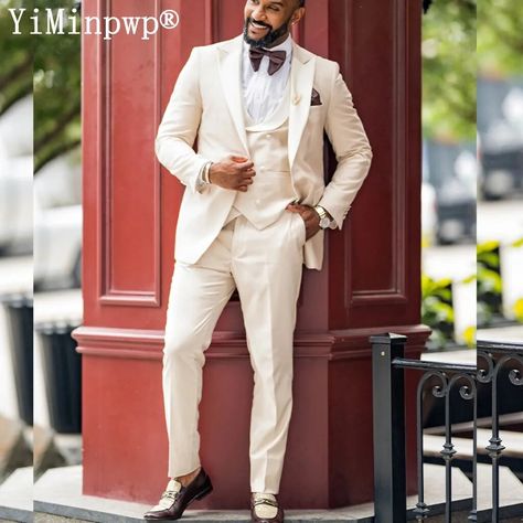 89.0US $ 40% OFF|Cream Suits for Men 3 Pieces Wedding Groom Clothes Peak Lapel trajes elegante para hombres Blazer Tuxedos Suit Jacket+Vest+Pants| |   - AliExpress Cream Suits For Men, Groom Clothes, Bridesmaid Suits, Lapel Wedding, Cream Suit, Pieces Men, Cream Wedding, Men Formal, Elegant Man