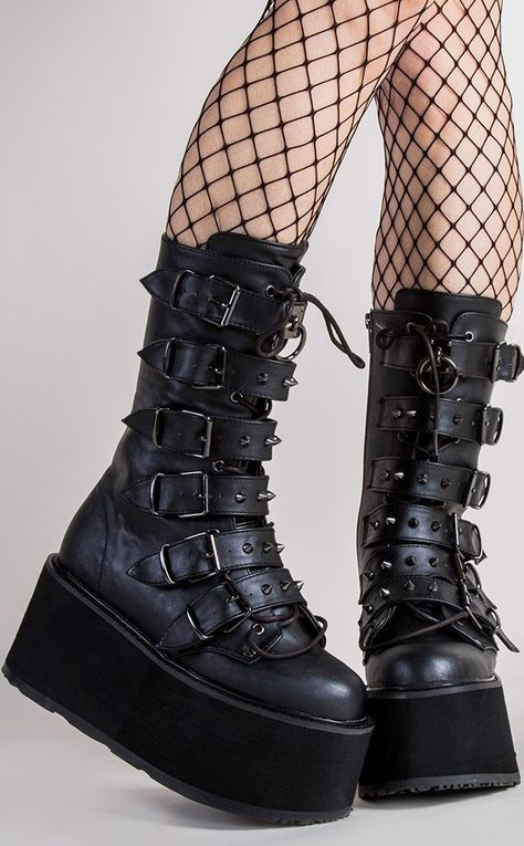 DAMNED-225 Black Vegan Boots-Demonia-Tragic Beautiful Botas Goth, Punk Festival, Black Buckle Boots, Demonia Boots, Goth Boots, Goth Shoes, Demonia Shoes, Perfect Sneakers, Vegan Leather Boots