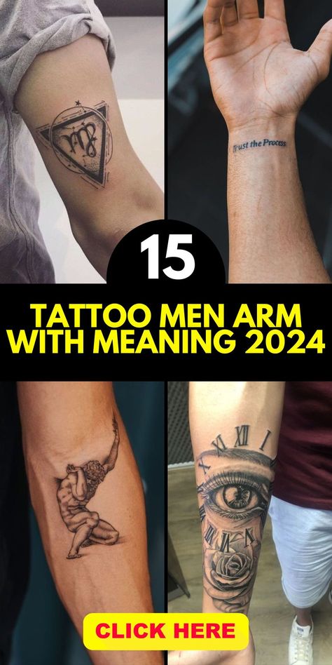 Explore the world of tattoo men arm with meaning in 2024. Discover minimalist designs that convey deep significance. Whether it's an upper arm sleeve or a forearm cover-up, our collection offers meaningful and unique ideas for half sleeves and full sleeves. Dive into the aesthetic of cool small tattoos for men and be inspired by our half sleeve designs. Find the perfect forearm tattoo, from simple to geometric, and express your individuality with a band or lower arm design. Tattoos For Men On Arm Meaningful, Single Arm Tattoo Men, Men Tattoos Arm Sleeve Simple, Simple Arm Band Tattoo Designs For Men, Mindset Tattoo Ideas Men, Small Tattoo Forearm Man, Men’s Tattoos With Meaning, Men Tattoo With Meaning, Arm Tattoo Men With Meaning