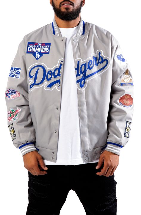 Dodgers Win, Champion Jacket, Los Angeles Dodgers, World Series, Clothing Ideas, Knit Collar, Men Fashion, Knit Jersey, Varsity Jacket