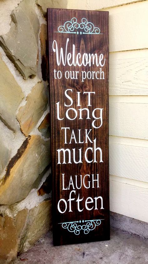 Porch sign Wood Signs Ideas, Interior Farmhouse, Patio Signs, Front Porch Signs, Diy Wood Signs, Beach House Style, Pallet Crafts, Front Porch Decorating, Pallet Signs