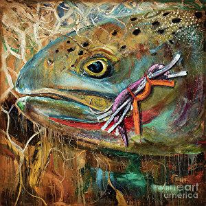 Never too soon for hoppers by Jodi Monahan Oil ~ 36 x 36 Trout Painting, Head Painting, Trout Art, Fish Eyes, Lake Trout, Cutthroat Trout, Fly Fishing Art, Northern Pike, Artist Prints