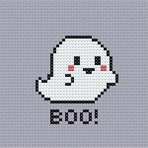 Cute Easy Cross Stitch Patterns, Mini Ghost Cross Stitch, Easy Halloween Cross Stitch Patterns, Cute Ghost Cross Stitch, Easy Cross Stitch Patterns For Beginners Free, Cross Stitch Easy Pattern, Small Halloween Cross Stitch Patterns, Easy Cross Stitch Patterns For Beginners, Cross Stitch Halloween Patterns