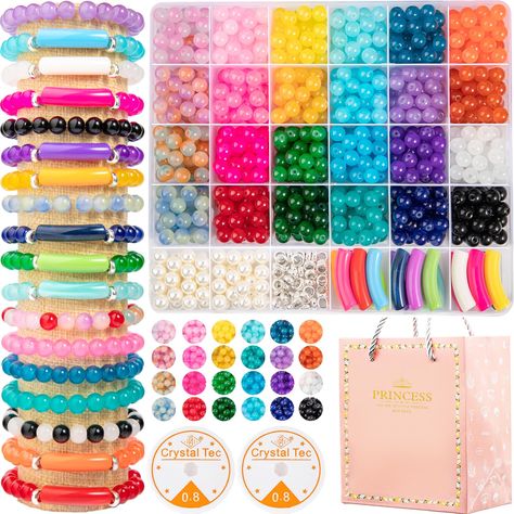 PRICES MAY VARY. 【1060 Pcs 8mm Glass Beads Kit】- A Must For Jewelry Making Lover. A Box Of About 792 Pcs 8mm Round Glass Beads In 24 Colors And 200pcs Pearl Beads, 2 Elastic Strings, Exquisite Gift Bags. We Add The 50pcs Spacer Beads And 18pcs Acrylic Tube Beads, Which Will Enrich Your Bracelets Styles Making Them Unique. (Everything Shown In The Picture Contains) It Is A Fun And Creative Way To Express Your Personality And Style. 【High Quality Glass Round Beads】- Our Glass Beads Are Made Of Hig Craft Necklace, Beads Kit, Glass Beads Bracelet, Bracelet Making Kit, Beginner Crafts, Acrylic Tube, Beaded Boxes, Bracelet Kits, Handmade Jewelry Tutorials