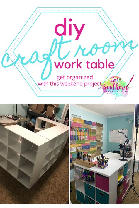 Craft Desk Ideas, Organisation Garage, Crafting Organization, Easy Diy Desk, Diy Craft Table, Diy Crafts Desk, Craft Room Desk, Craft Tables With Storage, Craft Room Tables