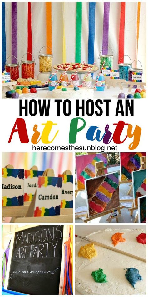 How to host a fun Art birthday party!  I love all these ideas. Art Inspired Birthday Party, Diy Art Theme Birthday Party, Paint Party Theme Ideas, Art Theme Birthday Party Decorations, Art Birthday Party Ideas Decorations, Art Activities For Birthday Party, Art Themed Desserts, Arts And Crafts Themed Birthday Party, Diy Themed Birthday Party