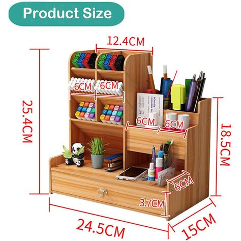 Material: MDF Product dimensions (LWH): 27 x 22 x 4 cm Weight: 900g Durable Construction: Crafted from high-density MDF, this desk organizer is both stable and sturdy. It includes a bag of screws to tightly connect each part without the need for additional tools. DIY Assembly Fun: Simple and quick to assemble, enjoy setting up your own desk organizer with ease, enhancing your DIY experience and satisfaction. Efficient Organization: Perfect for creating a tidy workspace, this organizer helps decl Diy Stationery Organizer, Easy Diy Hacks, Wooden Desk Organizer, Desk Stationery, Wooden Organizer, Desk Tidy, Storage Stand, Wooden Books, Deck Box