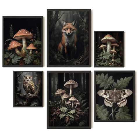 PRICES MAY VARY. Cottage Core Decor Delight: Transform your space into a haven of tranquility with our cottagecore wall decor. Each print is a celebration of nature room decor, making it the perfect addition for an idyllic cottagecore home decor Complete Set: Our aesthetic cottagecore poster set features two 12x16", two 11x14", and two 8x10" pictures, creating a captivating ensemble of cottagecore wall art. from fairy animals and mushroom wall decor to dark academia botanical prints, this collec Cottagecore Prints, Dark Cottagecore Decor, Botanical Gallery Wall, Dark Academia Wall, Fox Poster, Cottage Core Decor, Dark Academia Decor, Moody Art, Woodland Art