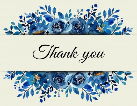 Thank you card with blue floral watercol... | Premium Vector #Freepik #vector #flower #frame #watercolor #floral Thank You With Flowers, Blue Floral Watercolor Border, Blue Floral Frame Background, Blue Flower Frame, Blue Background Flowers, Blue Flower Border, Blue Floral Frame, Wedding Badges, Frame Watercolor