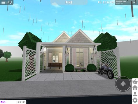 This is a cozy starter house in Roblox Bloxburg that you can build Starter Bloxburg House, Bloxburg Starter House, Bloxburg Cottage, Blox Burg, Starter House, Outfit Codes, Small Porches, Cottage Ideas, Starter Home