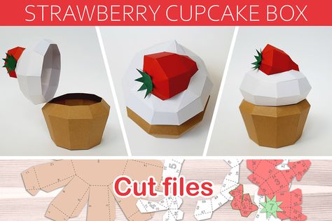 Papercraft cupcake boxes templates en Behance Cupcake Boxes Template, Paper Strawberry, Origami Templates, Strawberry Cupcake, Cupcake Gift, Strawberry Design, Silhouette Curio, Gift Box Birthday, 3d Shadow Box