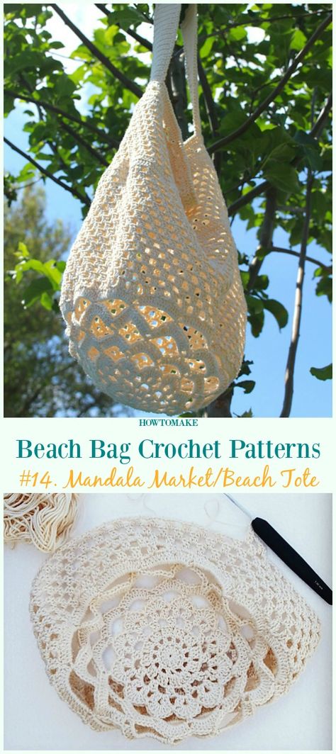 Mandala Market/Beach Tote Crochet Free Pattern - Beach #Bag; Free #Crochet; Patterns Tote Crochet, Beau Crochet, Crochet Beach Bags, Crochet Shell Stitch, Confection Au Crochet, Bag Pattern Free, Crochet Gratis, Crochet Market Bag, Crochet Clutch