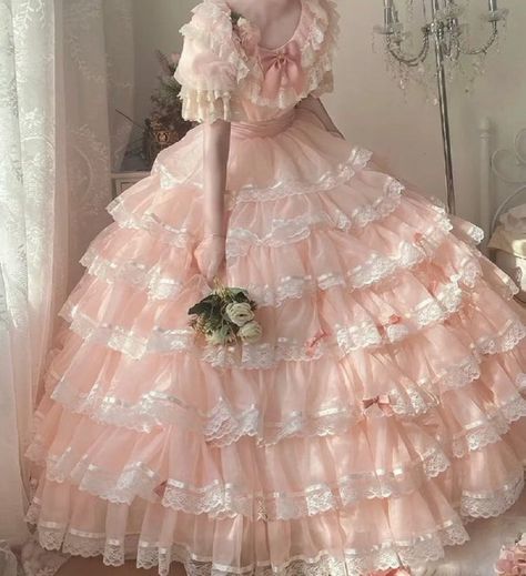 pink floral coral gown dress Pink Poofy Dress, Pink Medieval Dress, Puffy Pink Dress, Pink Princess Gown, Fairytale Outfits, Pink Victorian Dress, Butler Oc, Yule Ball Dress, Coral Gown