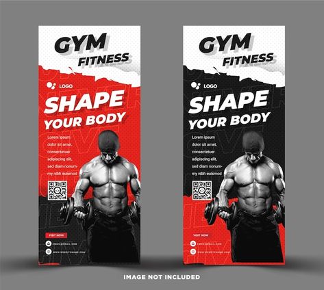 Gym fitness roll up banner template with... | Premium Vector #Freepik #vector #background Gym Banner Background, Gym Poster Design Banner Template, Fitness Banner Design, Gym Banner Design, Gym Template, Gym Advertising, Fitness Banner, Sport Ads, Pull Up Banner Design