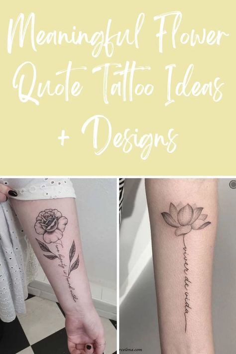 103 Flower Quote Tattoo Ideas With Meaningful Designs - TattooGlee Flower Meaningful Tattoo, Bible Flowers Tattoo, Tattoo Flower Stem Words, Meaningful Flower Tattoos For Women, Tattoos With Handwriting, Bible Verse With Flowers Tattoo, Bible Verse Flower Tattoo, Bible Flower Tattoo, I Am Enough Quotes Tattoo With Flower