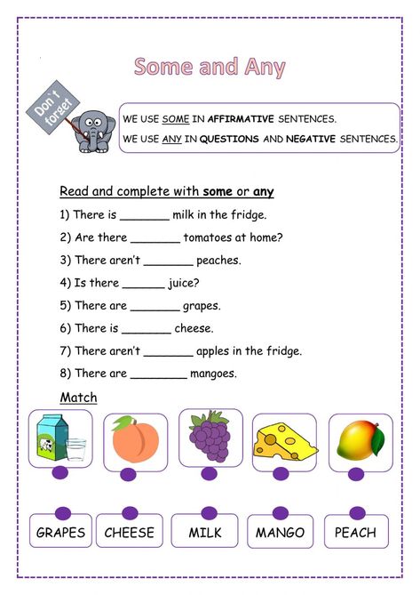 Some or any interactive activity for grade 4. You can do the exercises online or download the worksheet as pdf. Some And Any Exercises, Some And Any Worksheets, Some Any Worksheet, There Is There Are, Some Any, English Primary School, Christmas Math Worksheets, Uncountable Nouns, Ela Worksheets