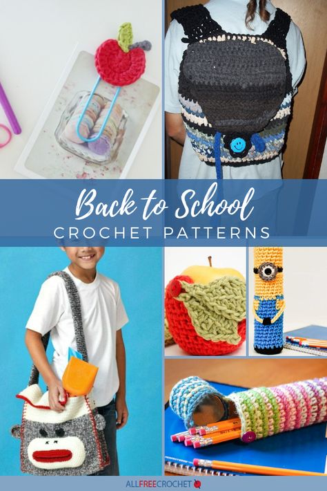 Right from the very first day of school, your children are sure to be the most prepared with these useful crochet projects. Back To School Crochet, School Crochet, Crochet Teacher Gifts, Crochet Pencil Case, Crochet Pencil, Modern Crochet Blanket, Crochet Backpack, Back To School Crafts, Best Teacher Gifts