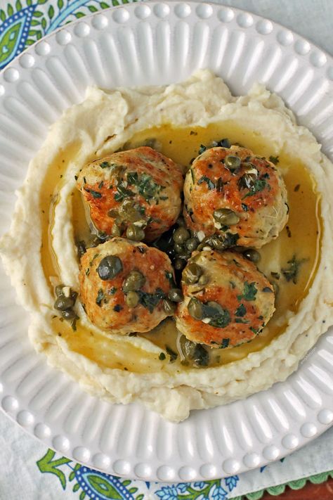 Chicken Piccata Meatballs - Emily Bites Thaw Turkey In Water, Chicken Piccata Meatballs, Appetizers Meat, Chicken Entree, Emily Bites, Ww Dinner, Thawing Turkey, Savory Meatballs, Health Meals