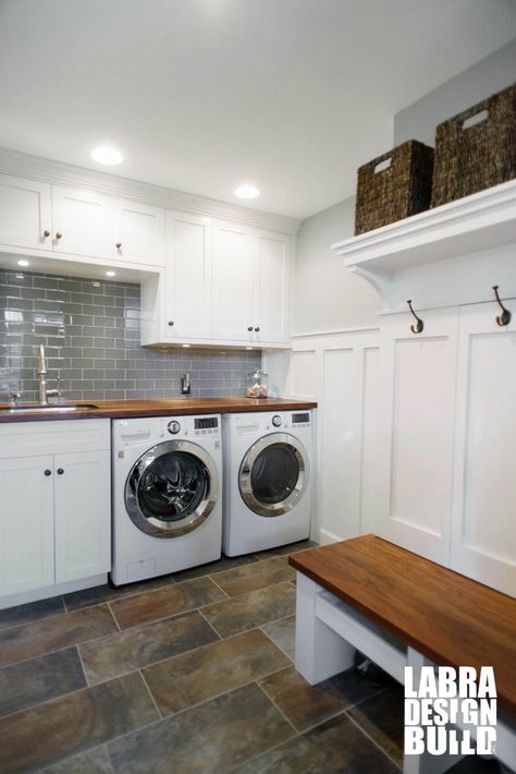 Sunroom Laundry Room, Butcher Block Laundry Room, Mud Room Laundry Room Combo, Laundry Room Combo, Country Laundry Rooms, Laundry Room Countertop, Grey Laundry Rooms, Laundry Room/mudroom, Laundry Room Tile