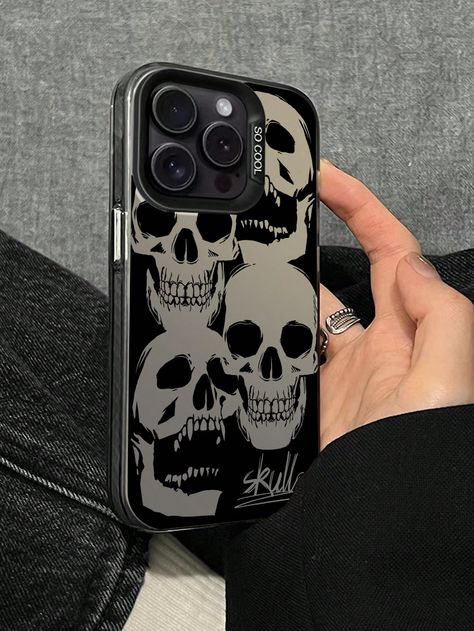 Halloween Skeleton 1pc Phone Case With Four Spooky Skull Patterns Black    TPU Halloween Ordinary Mobile Phone Case   Cases, size features are:Bust: ,Length: ,Sleeve Length: Phone Case Halloween, Black Phone Case Ideas, Jewelry Photography Tutorial, Goth Phone Case, Skull Phone Case, Skeleton Phone Case, Chic Phone Case, Diy Phone Case Design, Stylish Iphone Cases