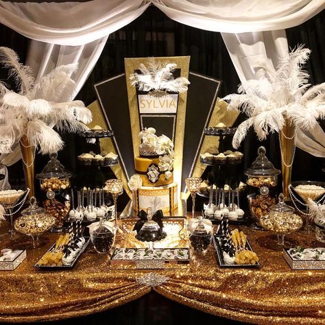 185 Likes, 12 Comments - Dana Dais (@sweetdreamsbydana) on Instagram: “Great Gatsby Birthday Party #greatgatsbytheme #greatgatsby #greatgatsbydecoration…” Great Gatsby Decorations, Harlem Nights Party, Great Gatsby Party Decorations, Roaring 20s Birthday Party, Gatsby Birthday Party, Gatsby Party Decorations, Party Decorations Ideas, Party Like Gatsby, Speakeasy Party