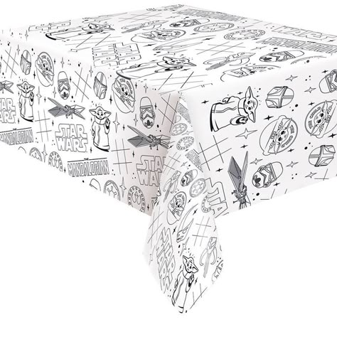 Have fun at the table with The Child (aka Baby Yoda) using our Paper Star Wars The Mandalorian The Child Baby Yoda Coloring Tablecloth! This 84 by 54-inch paper tablecloth features awesome color-in designs – perfect for your Star Wars birthday party. Use this activity tablecloth to cover your table, and set out crayons and marks for kids to use for coloring! Take your party to another galaxy and shop the rest of our Baby Yoda themed party supplies. The Child Is One Baby Yoda Birthday, Baby Yoda Birthday Party Decorations, Star Wars 1st Birthday Boys, Baby Yoda Centerpieces, Star Wars Girls Birthday Party, Star Wars Table Decorations, Star Wars First Birthday Party, Baby Yoda Party Decorations, Star Wars 1st Birthday