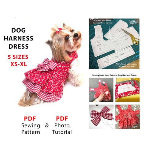 Dog Dress Pattern 5 Sizes XS to XL Pdf Sewing Patterns Easy Dogs or Cats Dress Pattern Pattern and Diy Tuts Print A4/US Letter - Etsy Sew Dog Clothes, Dog Party Dress, Pet Clothes Patterns, Dog Harness Pattern, Dog Clothes Patterns Sewing, Dog Dress Pattern, Small Dog Dresses, Dog Harness Dress, Dog Clothes Diy