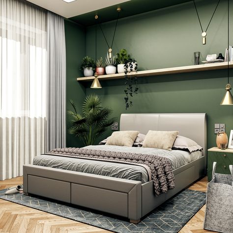 Green Bedroom Walls, Green Bedroom Design, Green Bedroom Decor, Sage Green Bedroom, Bedroom Wall Colors, Bedroom Renovation, Green Walls, Bilik Tidur, Redecorate Bedroom