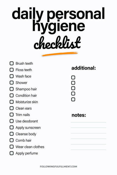 CLICK TO DOWNLOAD THE CHECKLIST IN HD! Stay clean and healthy with our printable Daily Personal Hygiene Checklist. Keep track of your hygiene routine and maintain good habits. Free download! Cleaning Service Checklist, Housekeeper Checklist, Onboarding Checklist, Assessment Checklist, House Checklist, Safety Checklist, Marketing Checklist, Launch Checklist, The Checklist