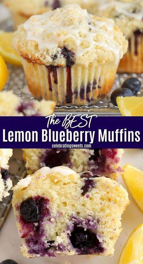 Lemon Blueberry Muffins Recipe, Resep Muffin, Moist Muffins, Mug Cakes, Cake Mini, Lemon Blueberry Muffins, Lemon Muffins, Muffin Recipes Blueberry, Lemon Glaze