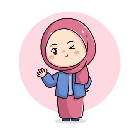 Muslimah Girl Cartoon, Muslim Cartoon Girl, Hijab Cartoon Cute, Muslim Girl Drawing, Hijab Doodle, Muslim Girl Cartoon, Hijab Girl Drawing, Chibi Hijab, Hijab Girl Illustration