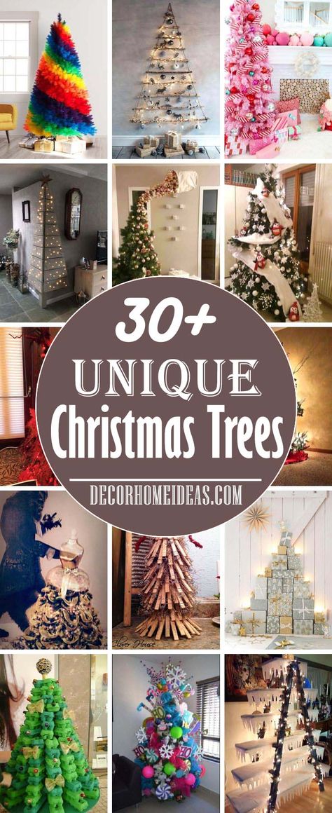 Most Unique Christmas Trees, Unusual and extraordinary Christmas trees #Christmas #trees #decorhomeideas Unique Christmas Trees Ideas, Wine Bottle Christmas Tree, Christmas Trees Ideas, Buffalo Check Christmas Decor, Unusual Christmas Trees, Rainbow Christmas Tree, Christmas Clothespins, Funny Christmas Tree, Rainbows Christmas