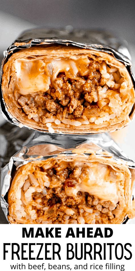 Easy Freezer Burritos, Bean Breakfast Burritos, Burrito Lunch Prep, Burrito Recipe Meal Prep, Make Ahead Burritos Lunch Ideas, Burritos For Freezing, High Protein Burrito Freezer, Ground Beef Freezer Burritos, Freezer Beef Burritos