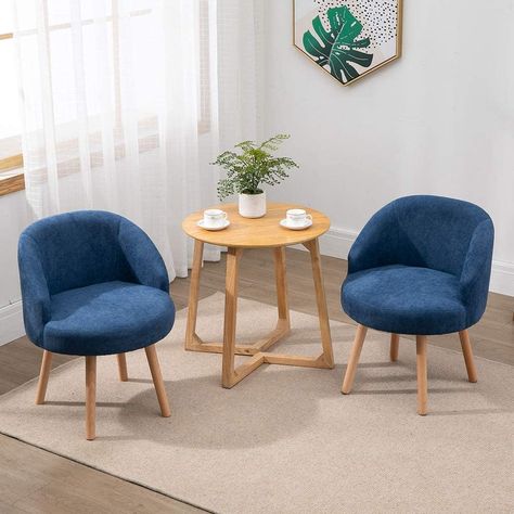 Ansley&HosHo-EU Set of 2 Fabric Tub Chairs, Small Living Room Chairs with Solid Wood Legs, 2 Pieces Occasional Chairs Sofa Side Lounger Chairs Fireside Chairs for Bedroom Small Apartment, Blue: AmazonSmile: Kitchen & Home Ikea Room, Small Living Room Chairs, Small Sectional Sofa, Fireside Chairs, Staff Room, Uni Room, Room Blue, Lounge Ideas, Flat Interior