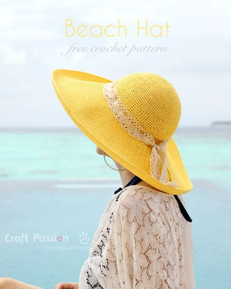 Beautiful beach hat you can DIY with free crochet pattern, includes helpful tips & methods to perfect the beach hat. With detail photos & instructions.• Page 2 of 2 Pola Topi, Raffia Sun Hat, Crochet Tote Pattern, Crochet Summer Hats, Crochet Sun Hat, Raffia Hat, Bonnet Crochet, Hat Wide Brim, Shell Stitch