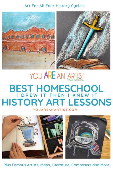 Draw And Write Through History, Preschool History Lessons, Art History Curriculum High School, Homeschool Art Class Ideas, Art Unit Study, History Unit Studies, Art For Homeschoolers, Upper Elementary Crafts Art Projects, Art History Elementary Lessons