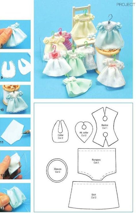 how to: mini doll dress pattern Mini Clothes, Doll Dress Patterns, Baby Doll Clothes, Miniature Diy, Miniatures Tutorials, Sewing Dolls, Doll Tutorial, Sylvanian Families, Dollhouse Dolls