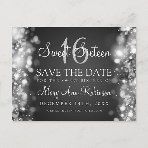 Save The Date Sweet 16, Silver Invitations, Ornate Wedding, Unique Wedding Cards, Silver Invitation, 16th Birthday Invitations, Birthday Party Design, Rustic Save The Dates, Trendy Bride