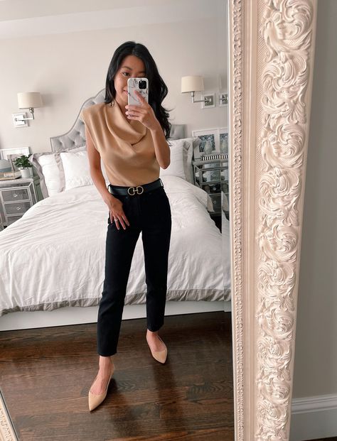 Tan Flats Outfit, Tan Outfits For Women, Outfit With Flats, Outfits With Flats, Flats Outfit Work, Fall Business Casual Outfits, Outfit For Petite Women, Office Outfits Women Casual, Tan Outfit