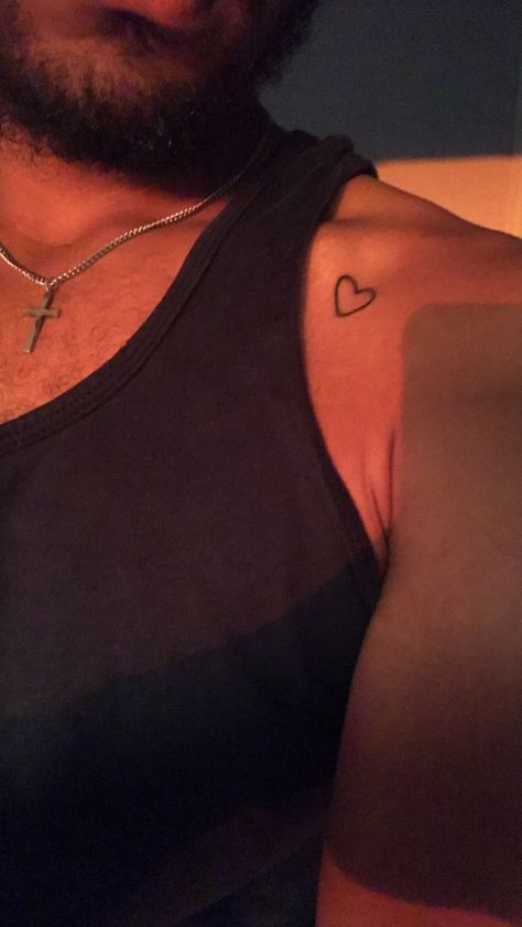 Small Heart Tattoo Men, Heart Tattoos On Chest, Small Heart Tattoo For Men, Tattoo Ideas For Men Collar Bone, Heart Tattoo Man, Small Shoulder Tattoos Men, Small Collar Bone Tattoo For Men, Men Heart Tattoo, Shoulder Chest Tattoo Men