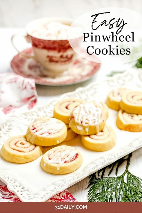 These Raspberry Jam Pinwheel Cookies are a super simple but utterly delicious cookie recipe perfect for the holidays, teatime, or anytime you're craving a bite of deliciousness. Christmas Afternoon Tea, 31 Daily, Pinwheel Cookies, Easy Sweets, Daily Recipes, Delicious Cookie Recipes, Raspberry Jam, Fall Desserts, Easy Cookies