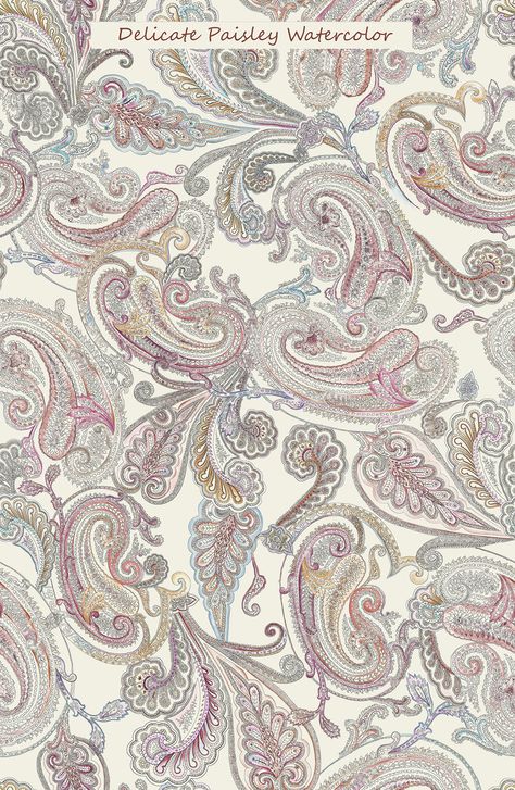 Delicate Paisley Watercolor Paisley Watercolor, Paisley Print Fabric, Paisley Wallpaper, Design Textile, Macbook Wallpaper, Digital Print Fabric, Design Product, Paisley Pattern, Print Fabric