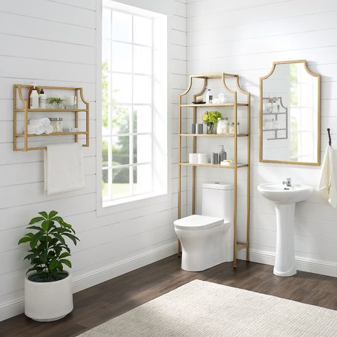 Three Posts™ Otha 27.25'' W x 73'' H x 11'' D & Reviews | Wayfair Contemporary Bathroom Mirrors, Over The Toilet Storage, Bathroom Shelf Decor, Furniture Mall, Luxury Storage, Bath Mirror, Over Toilet, Tempered Glass Shelves, Bath Ideas