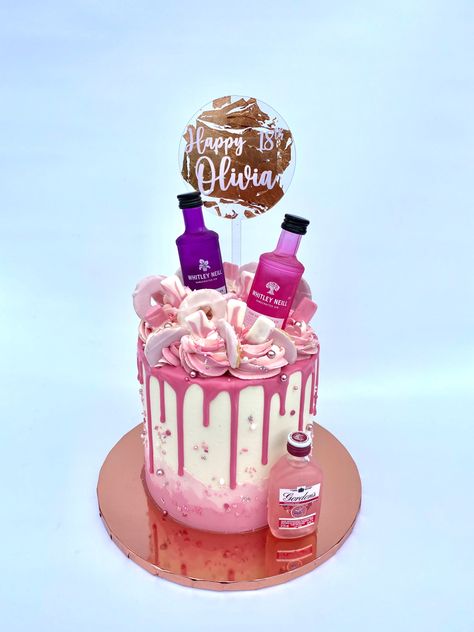 Gin Themed Birthday Cake, Pink Gin Birthday Cake, Gin Cake Design, Gin Cake, Birthday Cake For Mum, Pink Drip Cake, 12th Birthday Cake, Wine Cake, 18th Cake