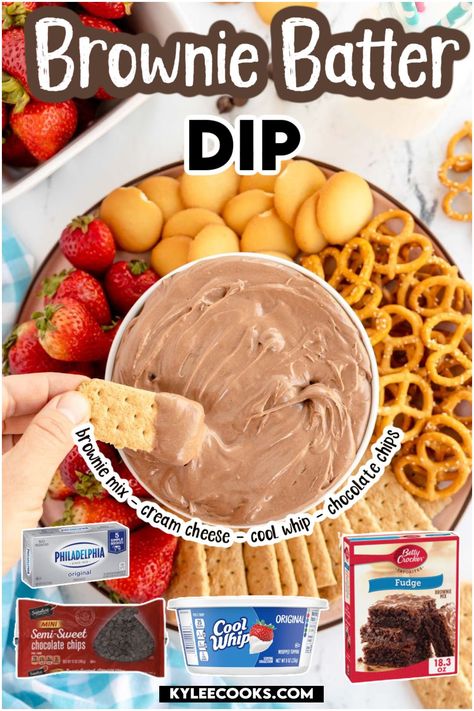 Treat yourself and your loved ones with a bowl of brownie batter dip! This rich, chocolatey, whipped bowl of heaven is prepared in minutes with a handful of ingredients! Brownie Dip Easy, Easy Brownie Batter Dip, Brownie Batter Dip Recipe, Brownie Dip, Gooey Desserts, Brownie Batter Dip, Party Punches, Fruit Dips, Easy Brownie