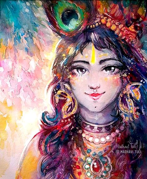 Madhavi Tuli, Krishna Eyes, Krishna Leela, Indian God, Alphabet Wallpaper, Radha Krishna Wallpaper, Spiritual Thoughts, Krishna Janmashtami, Krishna Radha Painting