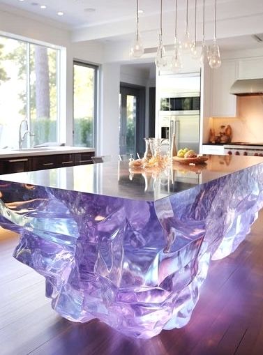 Resin Island, Crystal Kitchen, Unique Furniture Design, Lampe Decoration, Home Inspo, Luxury Kitchen Design, Dream House Interior, Kitchen Islands, Design Your Dream House