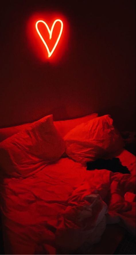 #neonsign #aesthetic #art #bedroom #bed #ideas #instagram #inspiration #minimalist #red #heart #redlight Red Romantic Aesthetic, Aesthetic Art Bedroom, Red Led Lights Bedroom Aesthetic, Lovecore Room, Red Room Aesthetic, Red Lights Bedroom, Bedroom Bed Ideas, Noel Gruber, Led Lights Bedroom Aesthetic